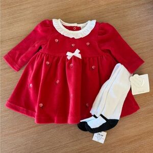 Little Me Girls Festive Roses Red Dress Set Size 6 Months